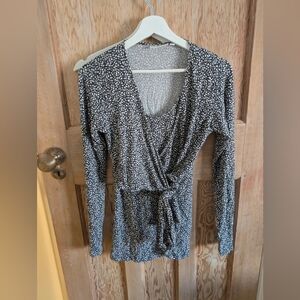 Black and White Wrap Top